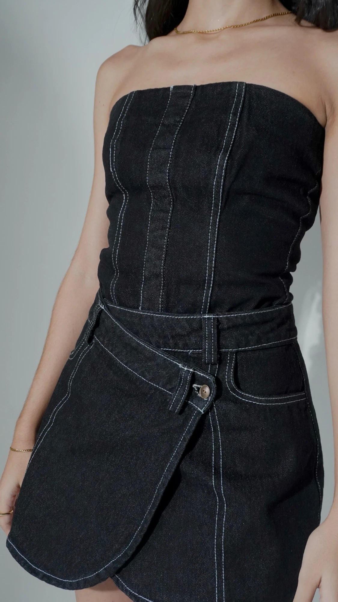 Corset Denim Strapple Negro
