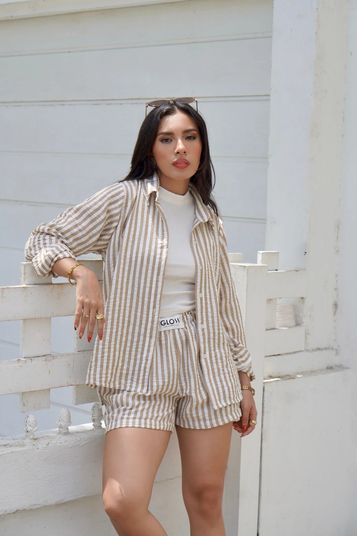 Short Lino Rayas Nude